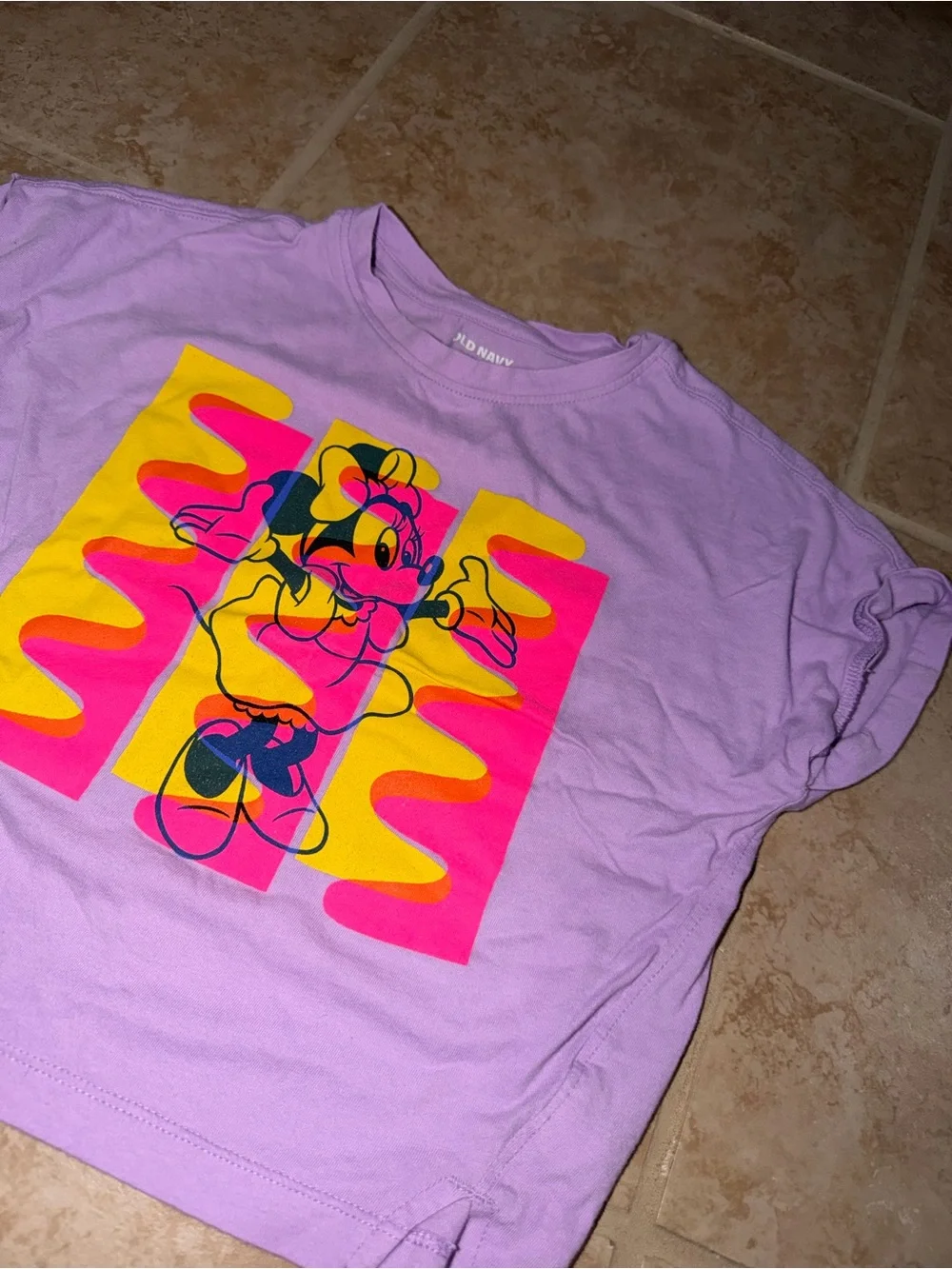 Old Navy Lavender Tee with Neon Minnie Graphic
